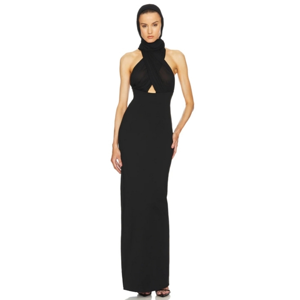 Helsa The Amber Sheer Bodice Maxi Dress In Black Size S - Picture 3 of 12